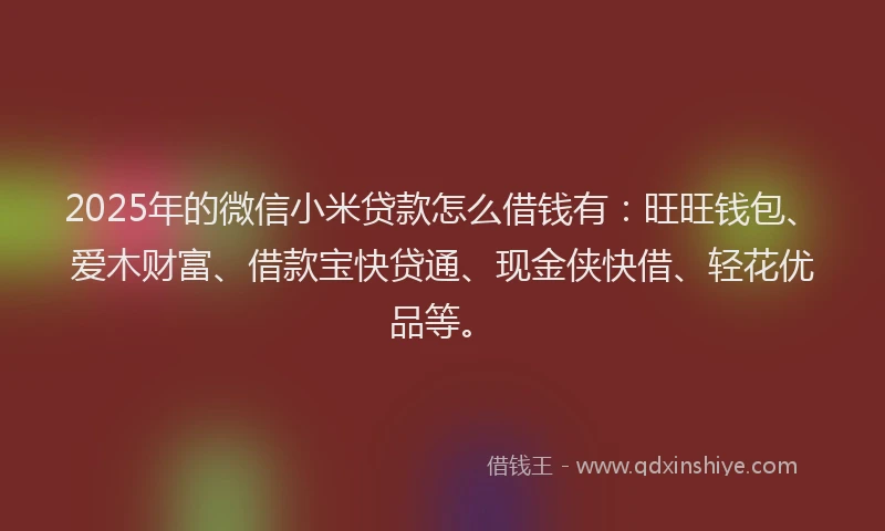 2025年的微信小米贷款怎么借钱有：旺旺钱包、爱木财富、借款宝快贷通、现金侠快借、轻花优品等。