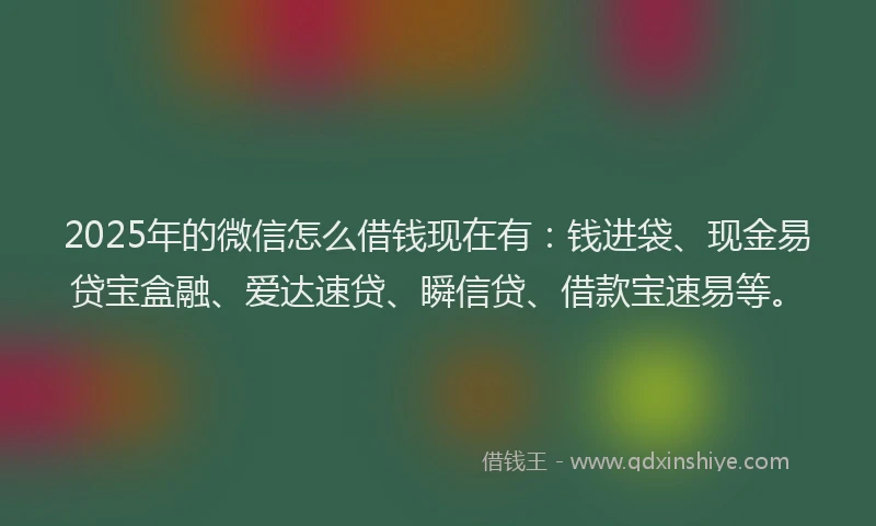 2025年的微信怎么借钱现在有：钱进袋、现金易贷宝盒融、爱达速贷、瞬信贷、借款宝速易等。