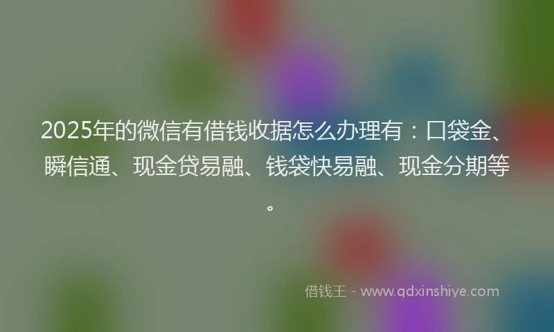 2025年的微信有借钱收据怎么办理有：口袋金、瞬信通、现金贷易融、钱袋快易融、现金分期等。