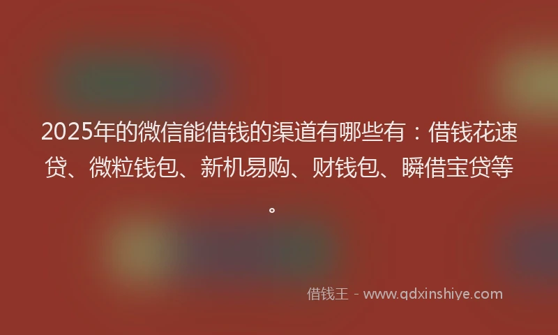 2025年的微信能借钱的渠道有哪些有：借钱花速贷、微粒钱包、新机易购、财钱包、瞬借宝贷等。