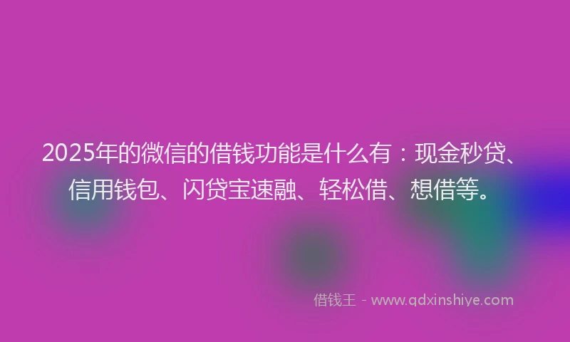 2025年的微信的借钱功能是什么有：现金秒贷、信用钱包、闪贷宝速融、轻松借、想借等。