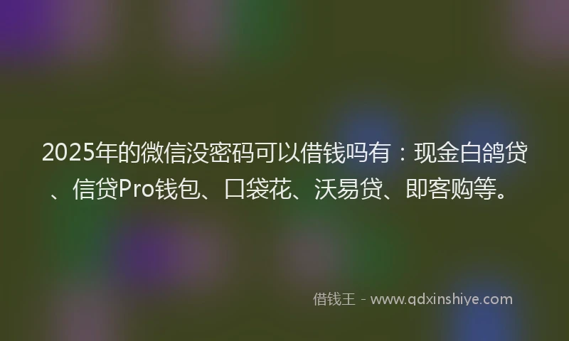 2025年的微信没密码可以借钱吗有：现金白鸽贷、信贷Pro钱包、口袋花、沃易贷、即客购等。