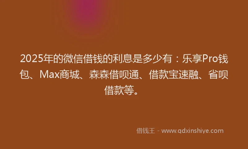 2025年的微信借钱的利息是多少有：乐享Pro钱包、Max商城、森森借呗通、借款宝速融、省呗借款等。