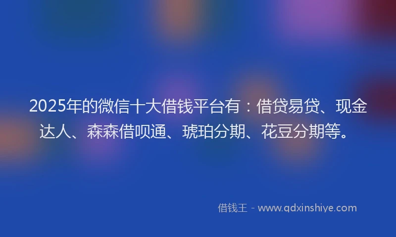2025年的微信十大借钱平台有：借贷易贷、现金达人、森森借呗通、琥珀分期、花豆分期等。
