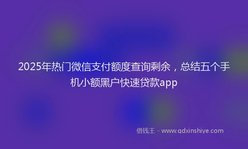 2025年热门微信支付额度查询剩余，总结五个手机小额黑户快速贷款app