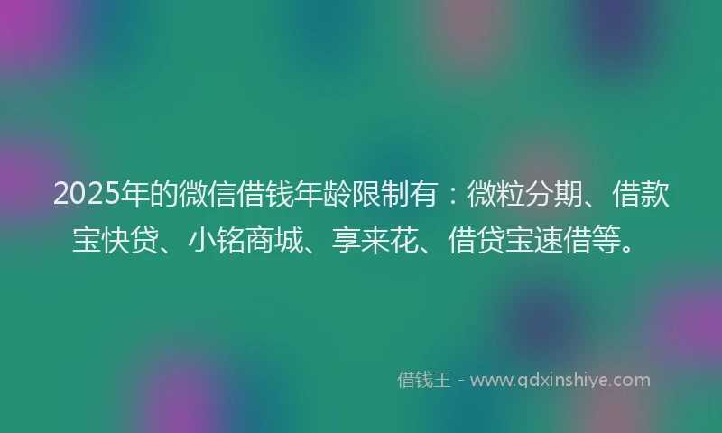 2025年的微信借钱年龄限制有：微粒分期、借款宝快贷、小铭商城、享来花、借贷宝速借等。