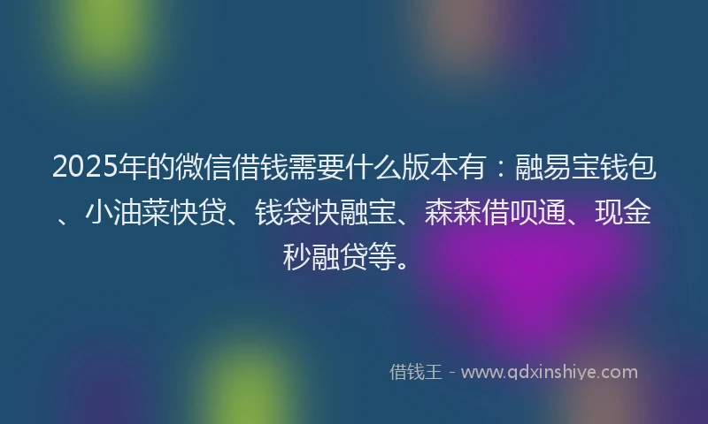 2025年的微信借钱需要什么版本有：融易宝钱包、小油菜快贷、钱袋快融宝、森森借呗通、现金秒融贷等。
