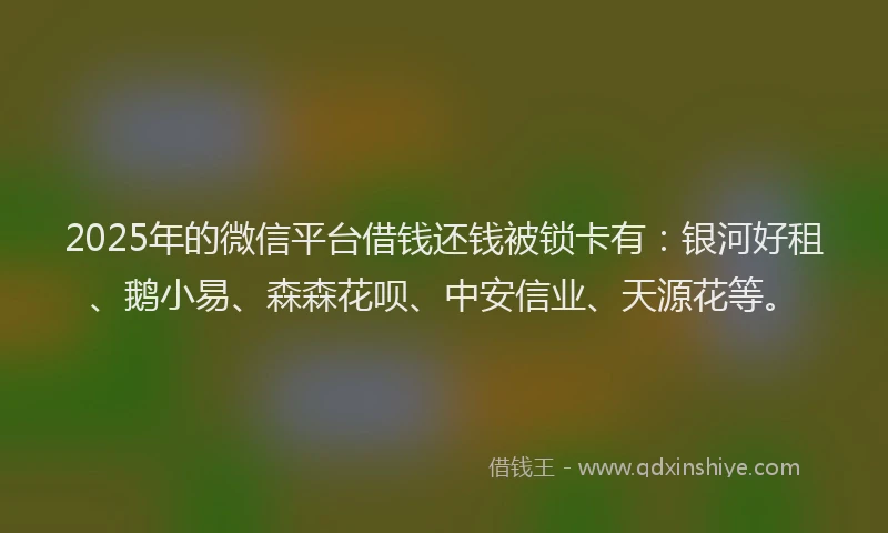2025年的微信平台借钱还钱被锁卡有：银河好租、鹅小易、森森花呗、中安信业、天源花等。