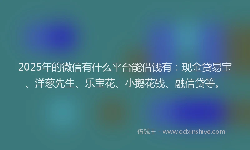 2025年的微信有什么平台能借钱有：现金贷易宝、洋葱先生、乐宝花、小鹅花钱、融信贷等。