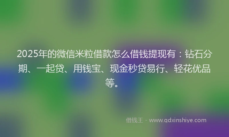 2025年的微信米粒借款怎么借钱提现有：钻石分期、一起贷、用钱宝、现金秒贷易行、轻花优品等。