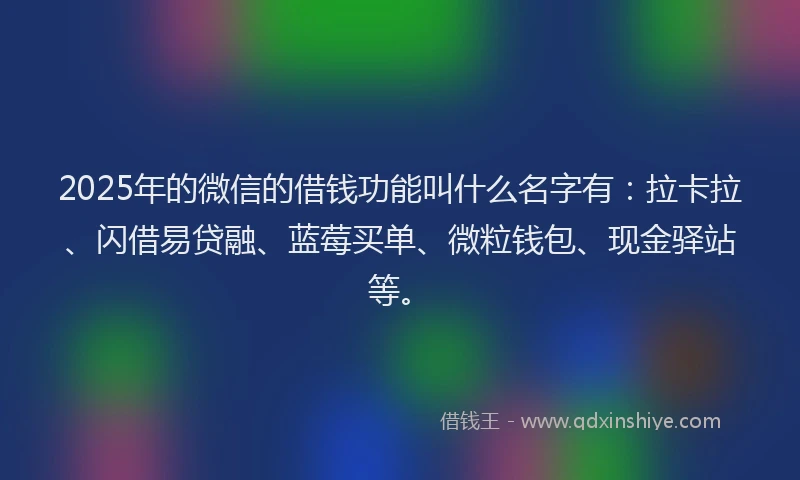2025年的微信的借钱功能叫什么名字有：拉卡拉、闪借易贷融、蓝莓买单、微粒钱包、现金驿站等。