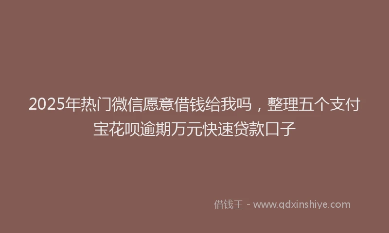 2025年热门微信愿意借钱给我吗，整理五个支付宝花呗逾期万元快速贷款口子
