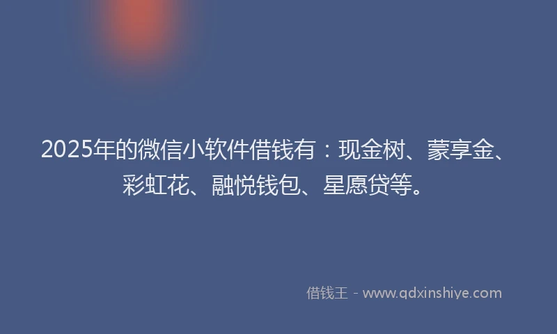 2025年的微信小软件借钱有：现金树、蒙享金、彩虹花、融悦钱包、星愿贷等。