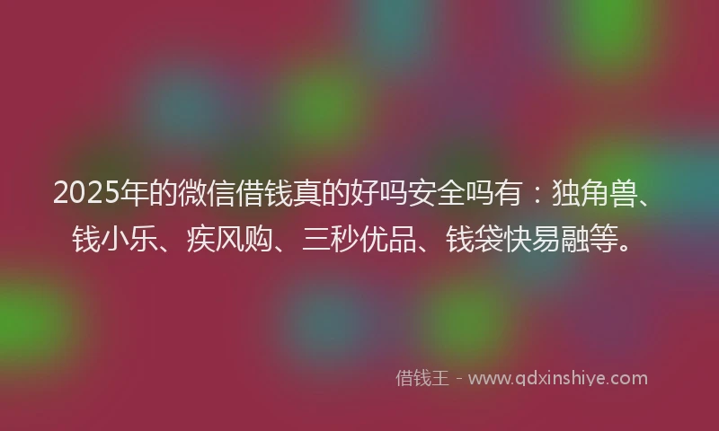 2025年的微信借钱真的好吗安全吗有：独角兽、钱小乐、疾风购、三秒优品、钱袋快易融等。