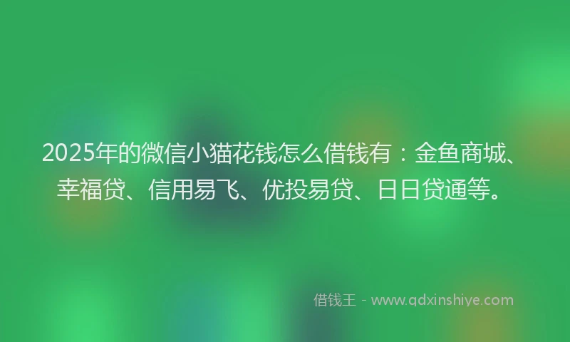 2025年的微信小猫花钱怎么借钱有：金鱼商城、幸福贷、信用易飞、优投易贷、日日贷通等。