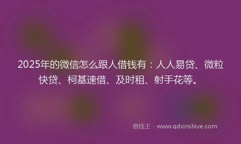 2025年的微信怎么跟人借钱有：人人易贷、微粒快贷、柯基速借、及时租、射手花等。