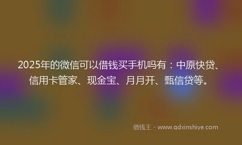 2025年的微信可以借钱买手机吗有：中原快贷、信用卡管家、现金宝、月月开、甄信贷等。