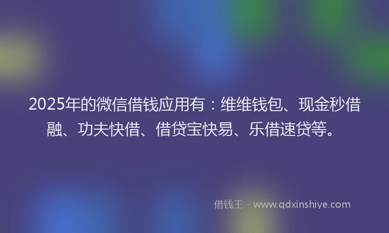 2025年的微信借钱应用有：维维钱包、现金秒借融、功夫快借、借贷宝快易、乐借速贷等。