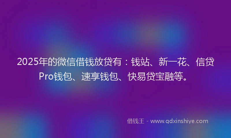2025年的微信借钱放贷有：钱站、新一花、信贷Pro钱包、速享钱包、快易贷宝融等。