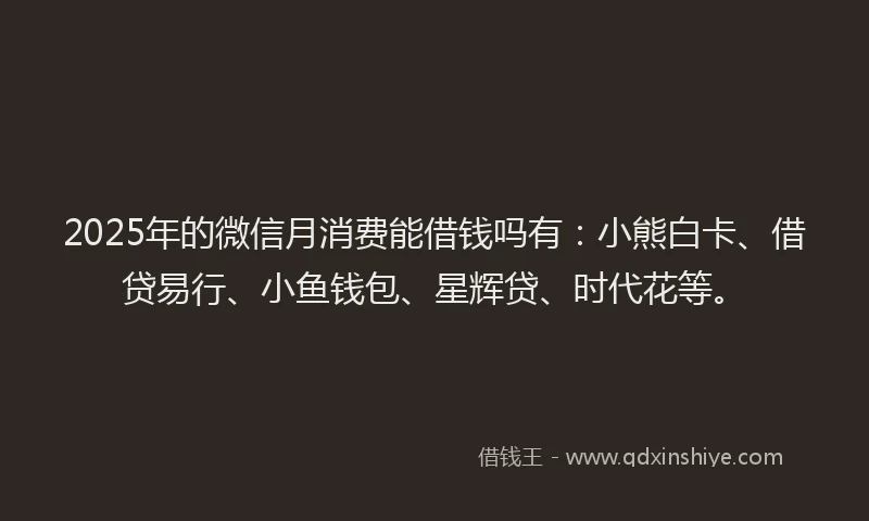 2025年的微信月消费能借钱吗有：小熊白卡、借贷易行、小鱼钱包、星辉贷、时代花等。