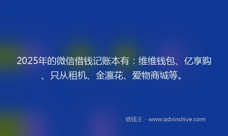 2025年的微信借钱记账本有：维维钱包、亿享购、只从租机、金瀛花、爱物商城等。