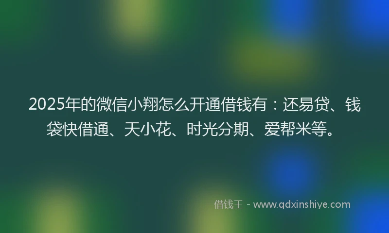 2025年的微信小翔怎么开通借钱有：还易贷、钱袋快借通、天小花、时光分期、爱帮米等。