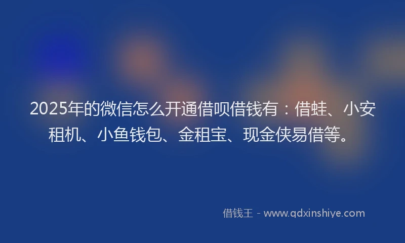 2025年的微信怎么开通借呗借钱有：借蛙、小安租机、小鱼钱包、金租宝、现金侠易借等。