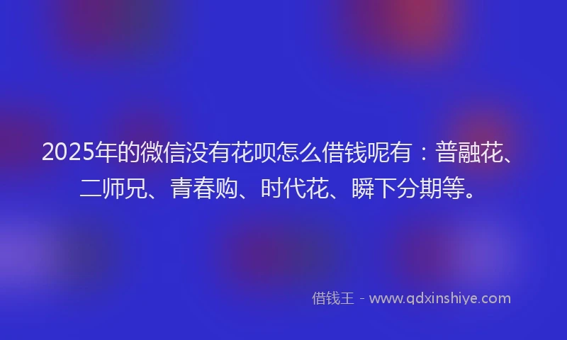 2025年的微信没有花呗怎么借钱呢有：普融花、二师兄、青春购、时代花、瞬下分期等。