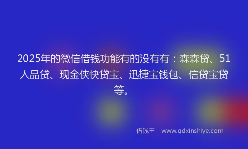 2025年的微信借钱功能有的没有有：森森贷、51人品贷、现金侠快贷宝、迅捷宝钱包、信贷宝贷等。
