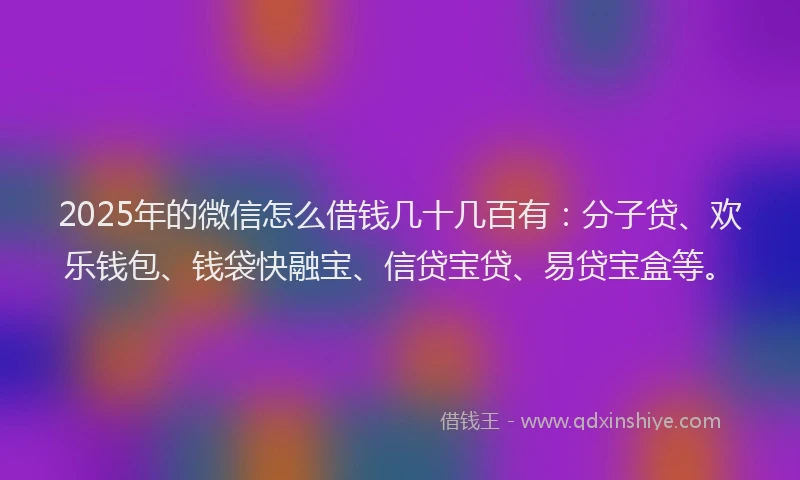 2025年的微信怎么借钱几十几百有：分子贷、欢乐钱包、钱袋快融宝、信贷宝贷、易贷宝盒等。