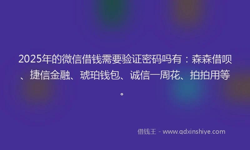 2025年的微信借钱需要验证密码吗有：森森借呗、捷信金融、琥珀钱包、诚信一周花、拍拍用等。