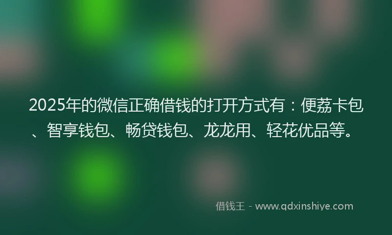 2025年的微信正确借钱的打开方式有：便荔卡包、智享钱包、畅贷钱包、龙龙用、轻花优品等。
