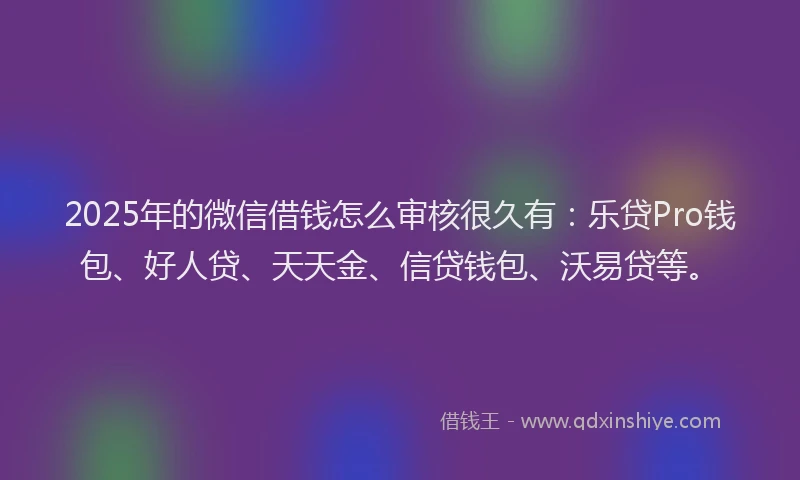 2025年的微信借钱怎么审核很久有：乐贷Pro钱包、好人贷、天天金、信贷钱包、沃易贷等。