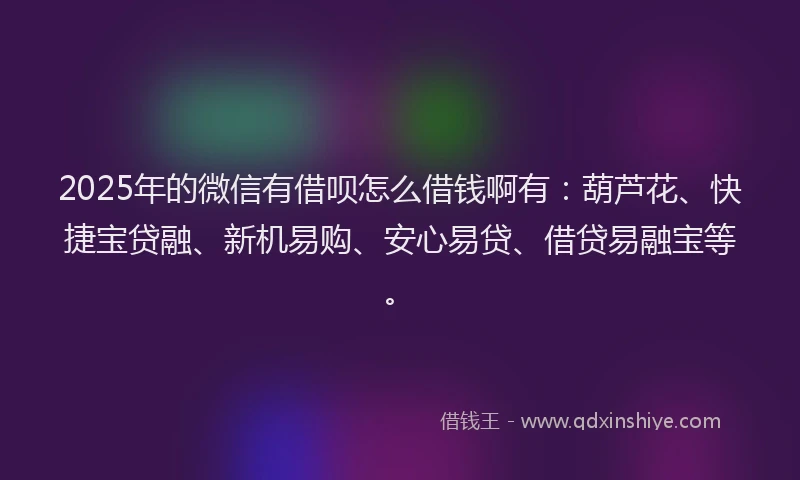2025年的微信有借呗怎么借钱啊有：葫芦花、快捷宝贷融、新机易购、安心易贷、借贷易融宝等。