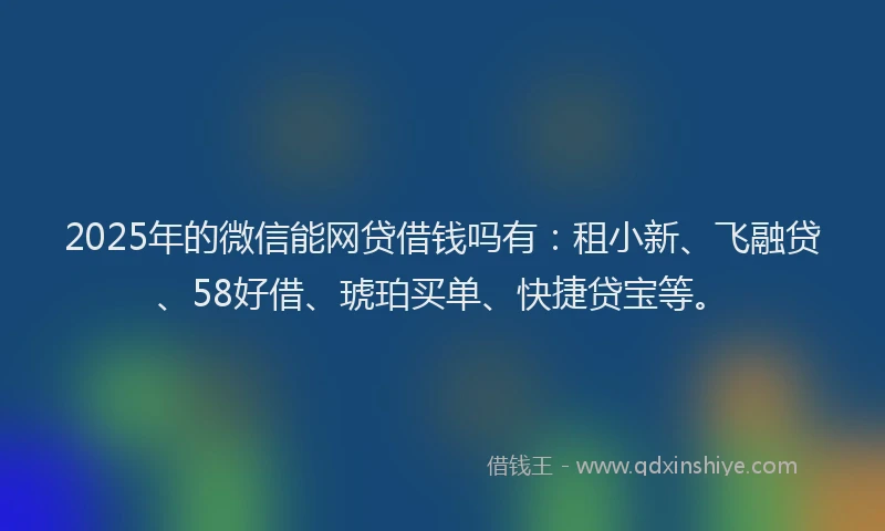 2025年的微信能网贷借钱吗有：租小新、飞融贷、58好借、琥珀买单、快捷贷宝等。
