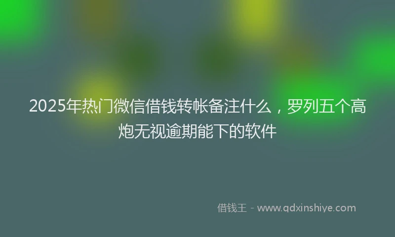 2025年热门微信借钱转帐备注什么，罗列五个高炮无视逾期能下的软件