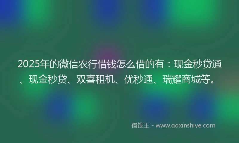 2025年的微信农行借钱怎么借的有：现金秒贷通、现金秒贷、双喜租机、优秒通、瑞耀商城等。