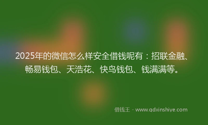 2025年的微信怎么样安全借钱呢有：招联金融、畅易钱包、天浩花、快鸟钱包、钱满满等。