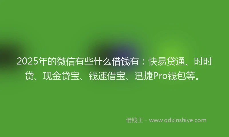 2025年的微信有些什么借钱有：快易贷通、时时贷、现金贷宝、钱速借宝、迅捷Pro钱包等。