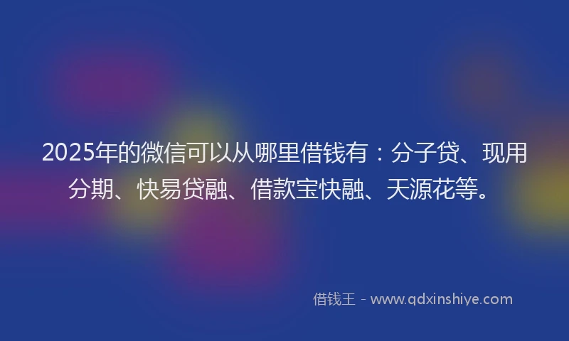 2025年的微信可以从哪里借钱有：分子贷、现用分期、快易贷融、借款宝快融、天源花等。