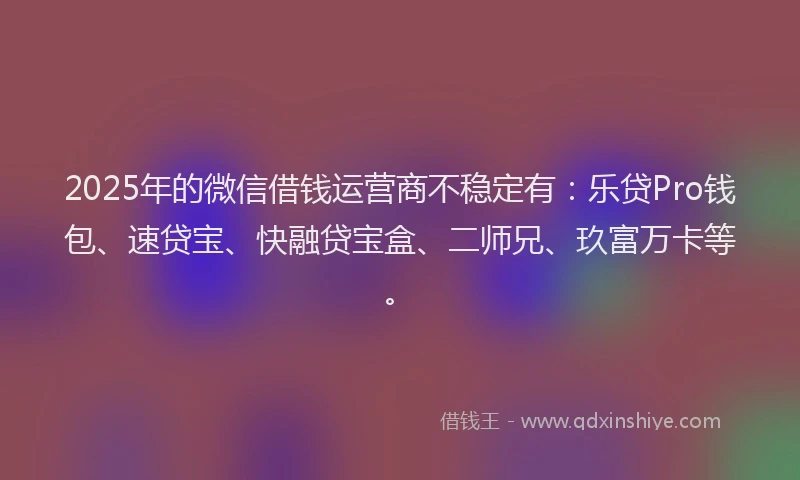 2025年的微信借钱运营商不稳定有：乐贷Pro钱包、速贷宝、快融贷宝盒、二师兄、玖富万卡等。