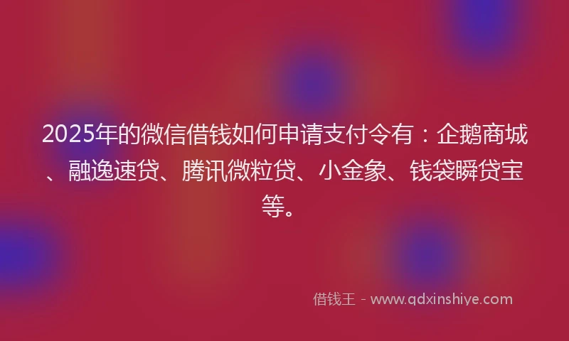 2025年的微信借钱如何申请支付令有：企鹅商城、融逸速贷、腾讯微粒贷、小金象、钱袋瞬贷宝等。