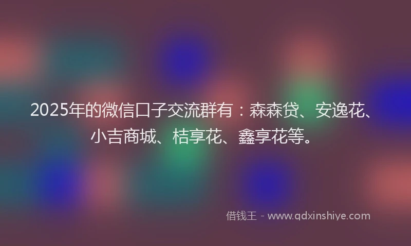 2025年的微信口子交流群有：森森贷、安逸花、小吉商城、桔享花、鑫享花等。