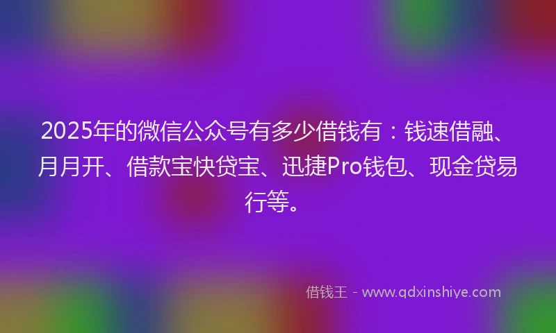 2025年的微信公众号有多少借钱有：钱速借融、月月开、借款宝快贷宝、迅捷Pro钱包、现金贷易行等。