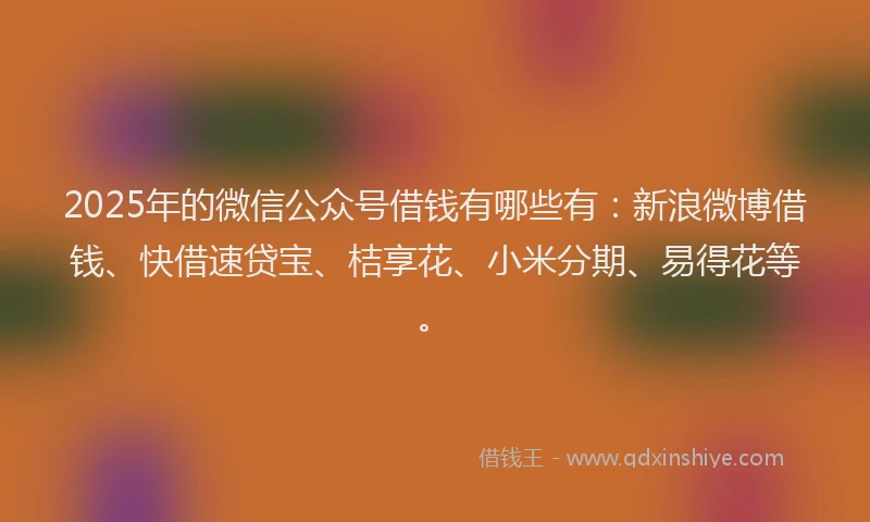 2025年的微信公众号借钱有哪些有：新浪微博借钱、快借速贷宝、桔享花、小米分期、易得花等。