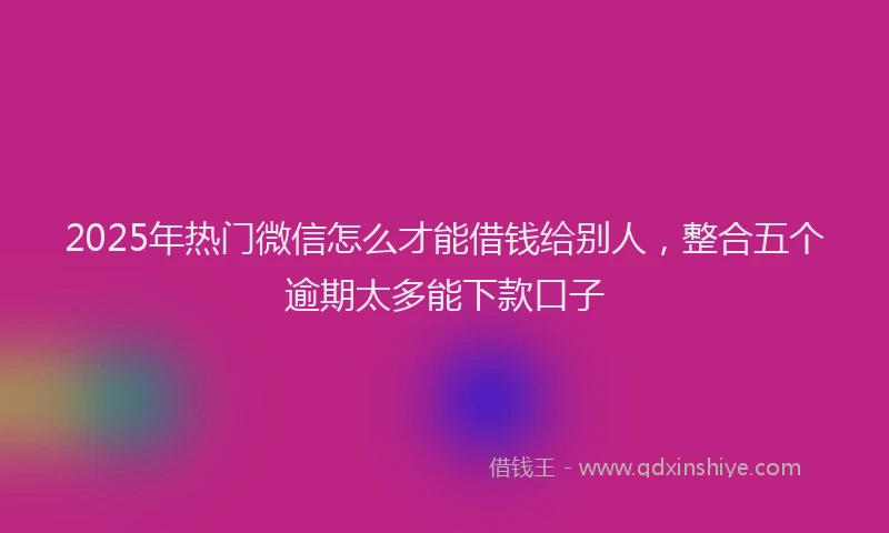 2025年热门微信怎么才能借钱给别人，整合五个逾期太多能下款口子