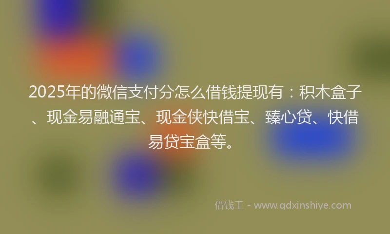 2025年的微信支付分怎么借钱提现有：积木盒子、现金易融通宝、现金侠快借宝、臻心贷、快借易贷宝盒等。