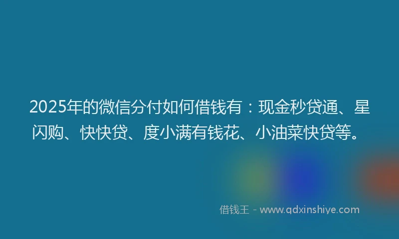 2025年的微信分付如何借钱有：现金秒贷通、星闪购、快快贷、度小满有钱花、小油菜快贷等。