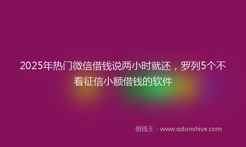 2025年热门微信借钱说两小时就还，罗列5个不看征信小额借钱的软件