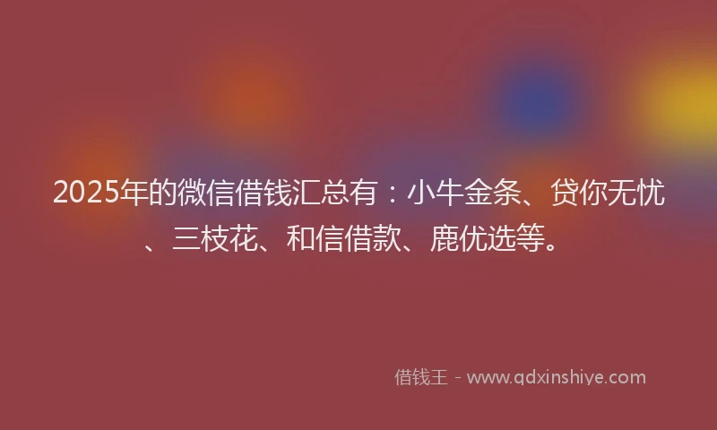 2025年的微信借钱汇总有：小牛金条、贷你无忧、三枝花、和信借款、鹿优选等。